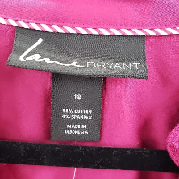 Lane Bryant 18 Purple Button Up Blouse Womens Plus Cotton Blend Stretch Top - Picture 4 of 10